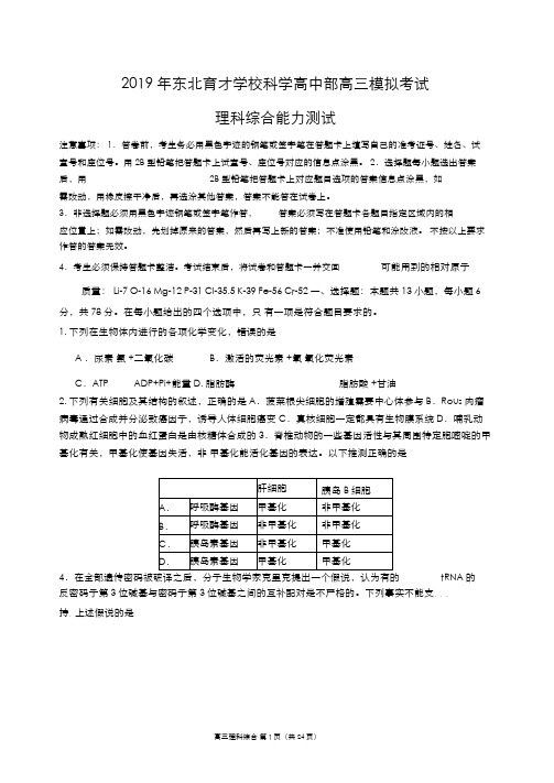 2019年东北育才学校科学高中高三模拟考试理科综合能力测试