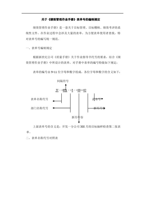 人力资源  关于《绩效管理作业手册》表单号的编制规定