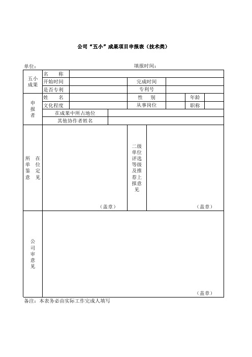 公司“五小”成果项目申报表