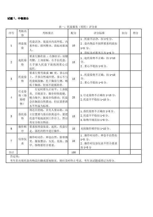 餐厅服务员初级操作技能考核