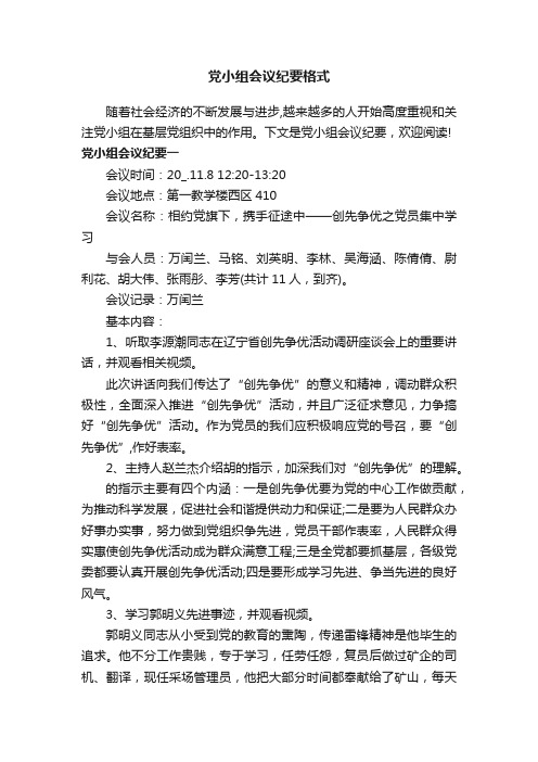 党小组会议纪要格式