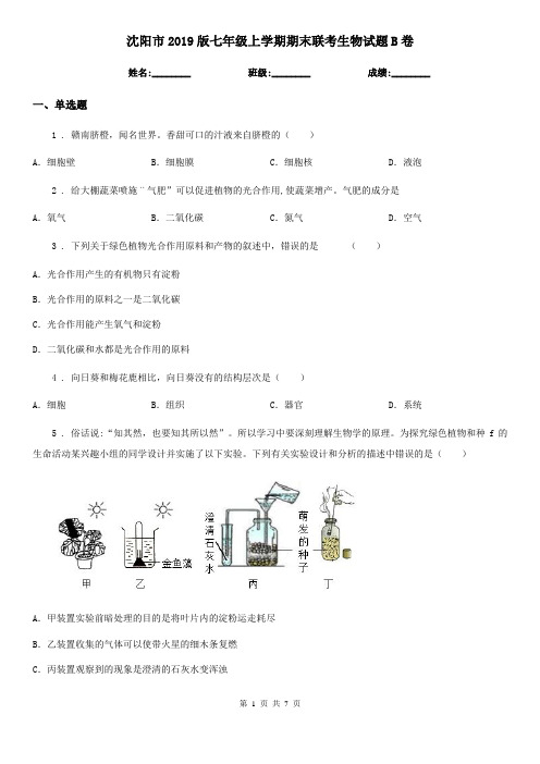 沈阳市2019版七年级上学期期末联考生物试题B卷