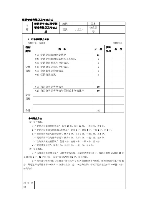 (促销管理)促销管理考核以及考核方法