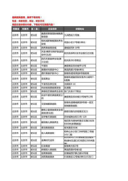 新版北京市北京市密云区美容院企业公司商家户名录单联系方式地址大全216家