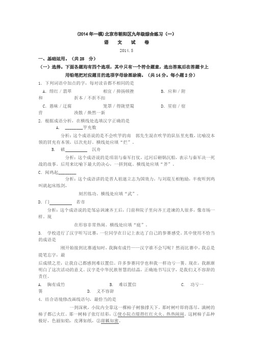 2014年一模北京朝阳区九年级综合练习