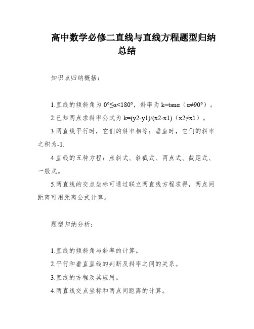 高中数学必修二直线与直线方程题型归纳总结