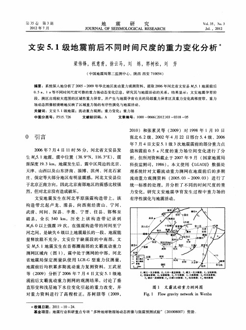 文安5.1级地震前后不同时间尺度的重力变化分析