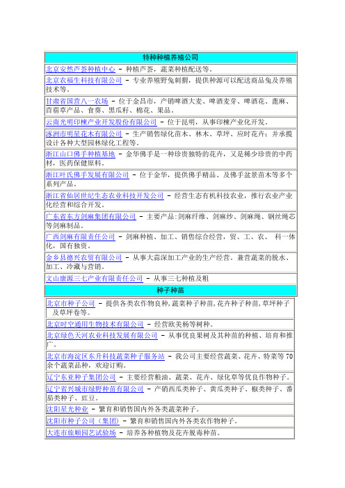 全国特种种植养殖公司名录大全