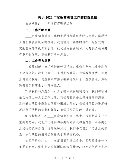 关于2024年度招商引资工作的自查总结