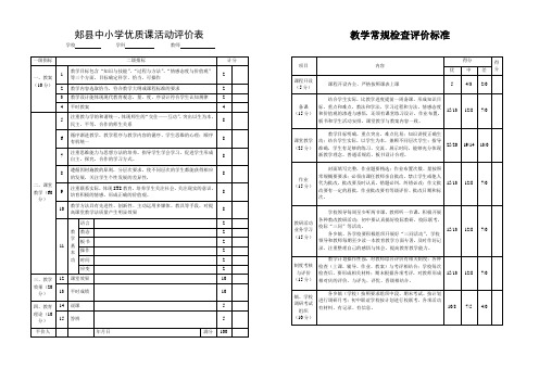 郏县中小学优质课活动评价表及教学常规评价标准