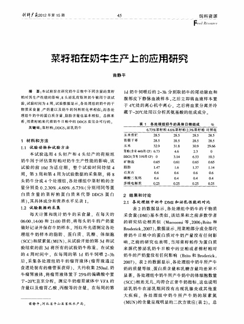 菜籽粕在奶牛生产上的应用研究