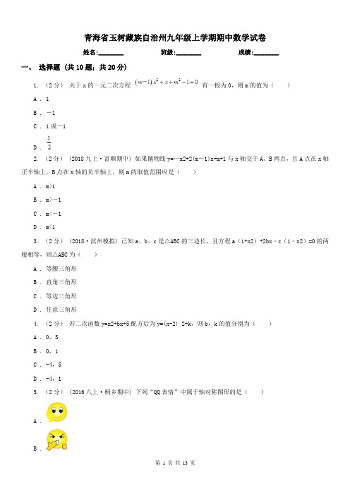 青海省玉树藏族自治州九年级上学期期中数学试卷