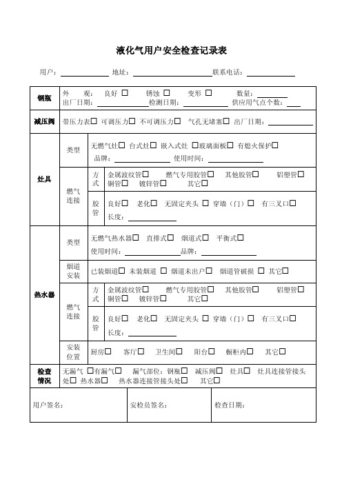 液化气站用户安全检查记录表