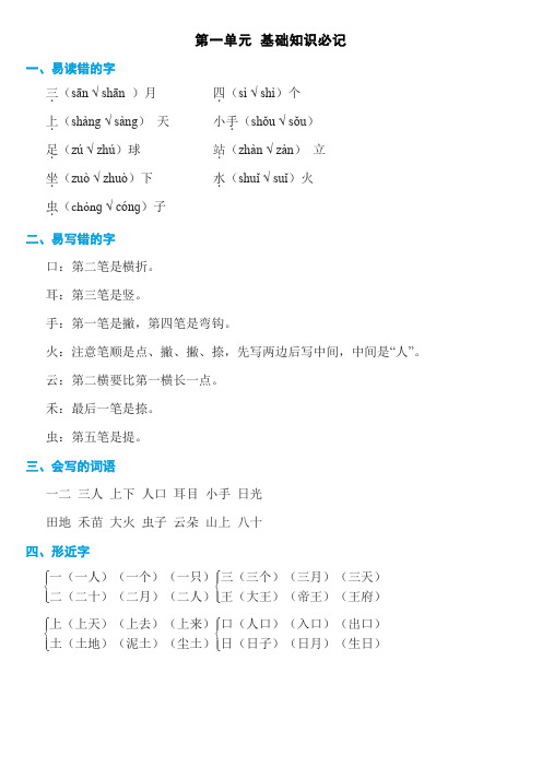 部编版小学语文一年级一年级上册 一_三单元知识点(素材)