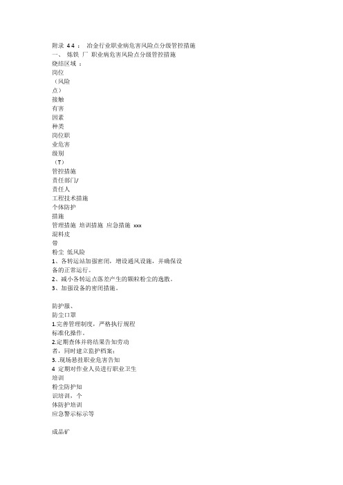 冶金行业职业病危害风险点分级管控措施