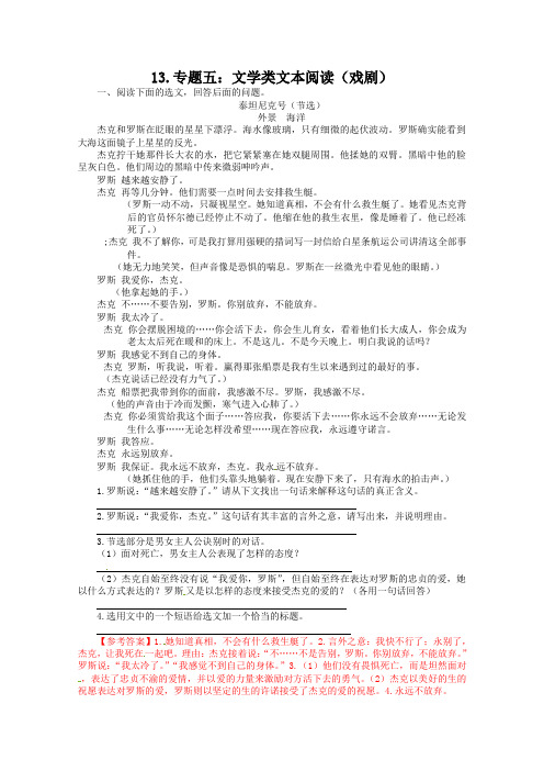 山东省2019高三语文二轮复习-专题5：文学类文本阅读(戏剧)