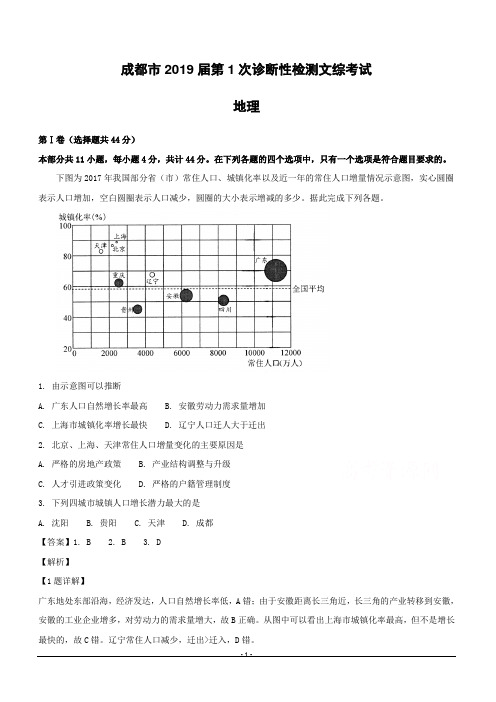 【精品解析】四川省成都市2019届高三上学期第一次诊断性检测文综地理试题 (附解析)