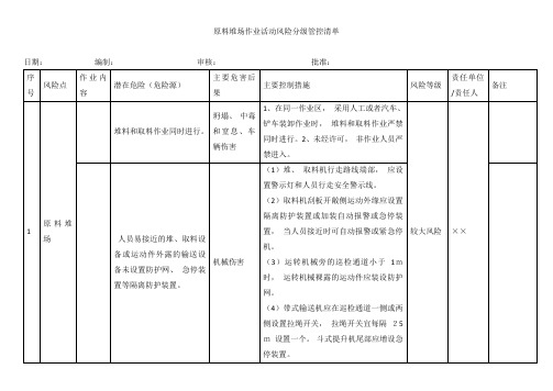 原料堆场作业活动风险分级管控清单