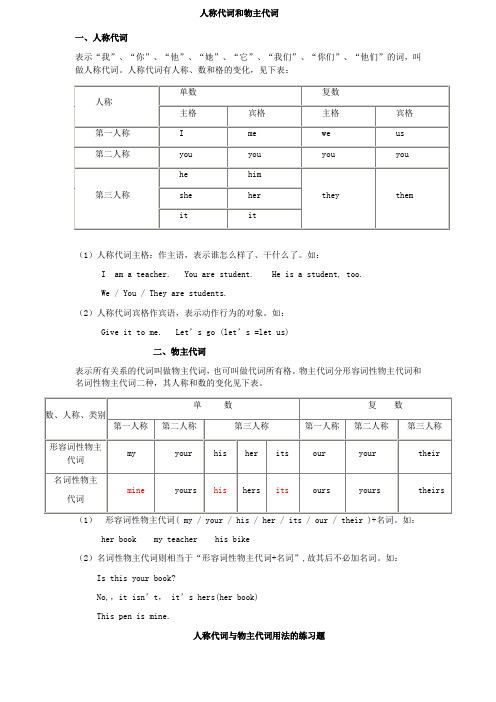 人称代词物主代词和第三人称单数的讲解以及练习