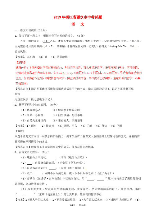 浙江省丽水市2019年中考语文真题试题(含解析)