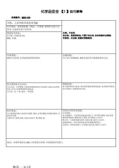 MSDS-059 工业用粉末清洗剂 TA6