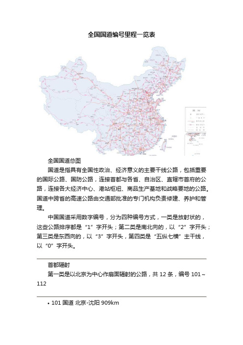 全国国道编号里程一览表