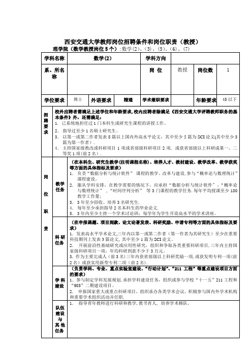 西安交通大学教师岗位招聘条件和岗位职责教授