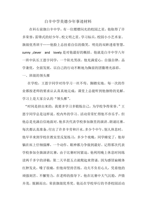 白辛中学美德少年事迹材料