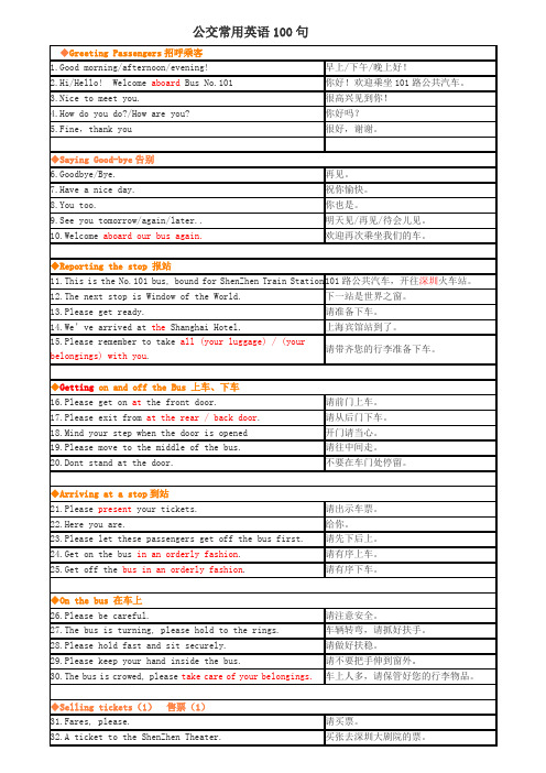 公交英语100句