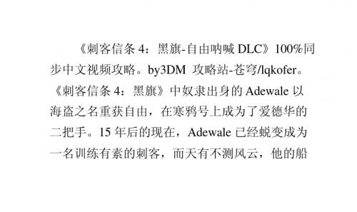 刺客信条4：黑旗自由呐喊DLC100%同步中文视频攻略