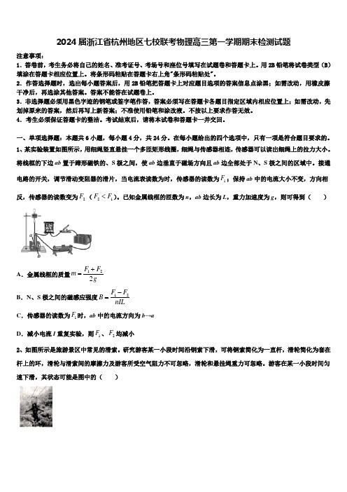 2024届浙江省杭州地区七校联考物理高三第一学期期末检测试题含解析