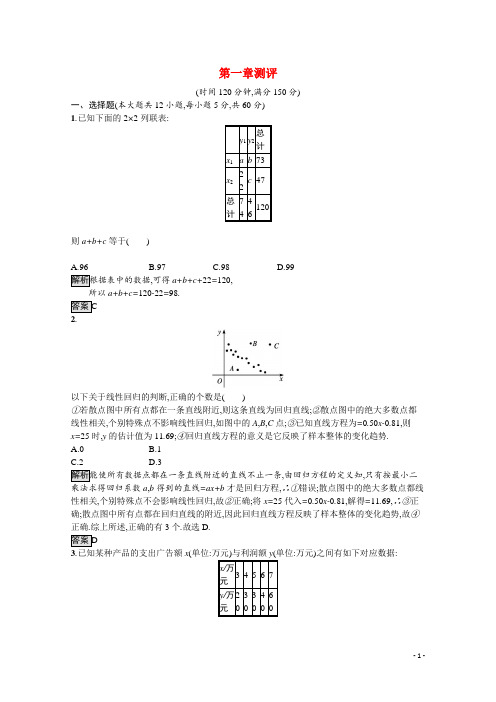 高中数学第1章统计案例测评含解析新人教A版选修1_2