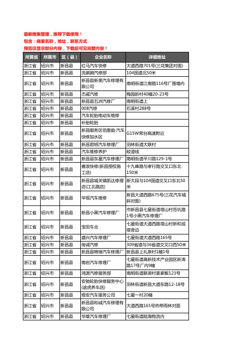 新版浙江省绍兴市新昌县汽车维修企业公司商家户名录单联系方式地址大全92家