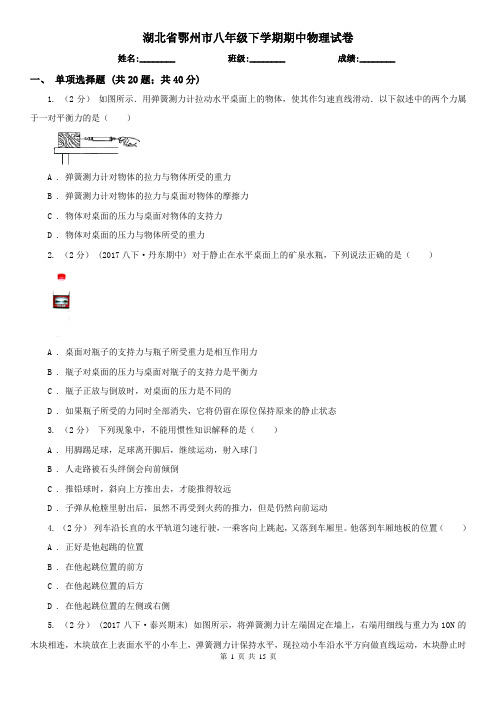 湖北省鄂州市八年级下学期期中物理试卷