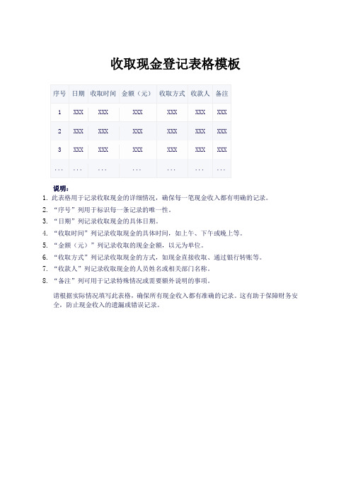 收取现金登记表