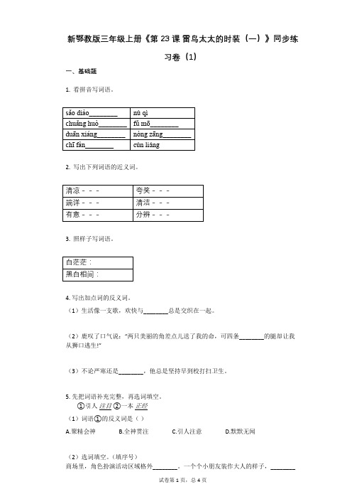 小学语文-有答案-新鄂教版三年级上册《第23课_雷鸟太太的时装(一)》同步练习卷(1)