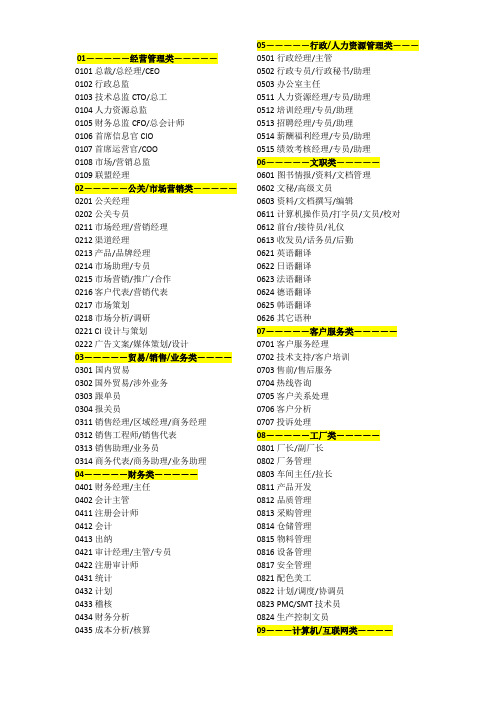 中国最新工作岗位分类标准