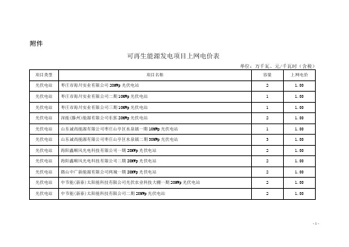 可再生能源发电项目上网电价表