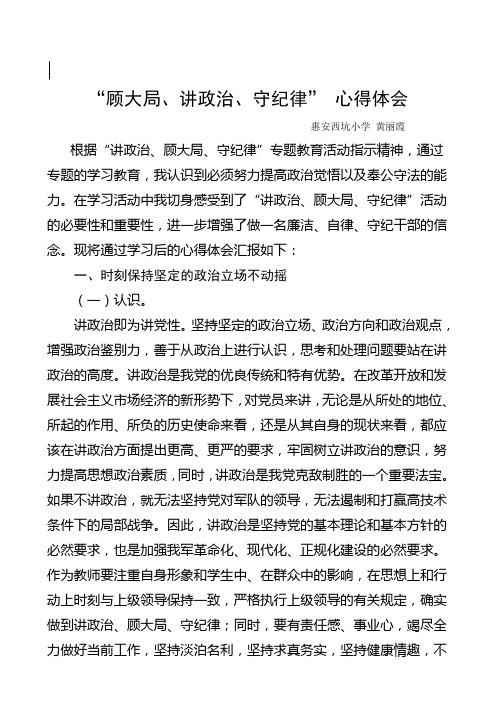 “讲政治顾大局守纪律”专题教育心得体会