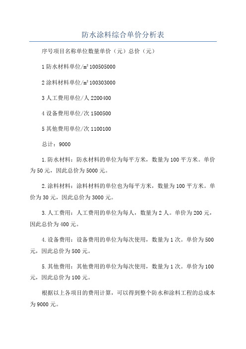 防水涂料综合单价分析表