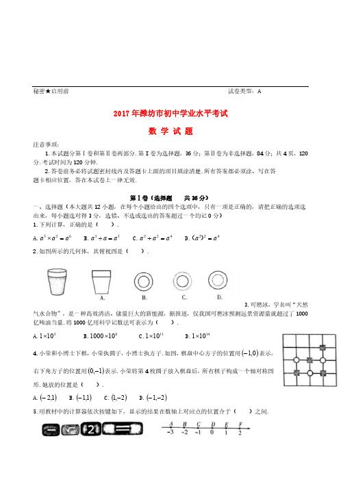 山东省潍坊市2017年中考数学真题试题(含答案)【中考真题】