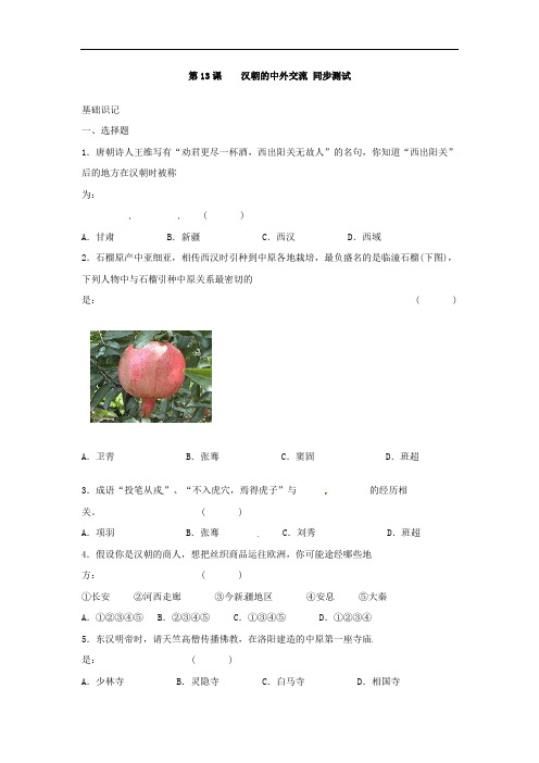历史七上《汉朝的中外交流》同步测试