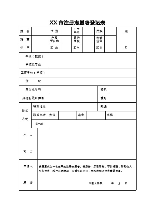 注册志愿者登记表(最新整理)