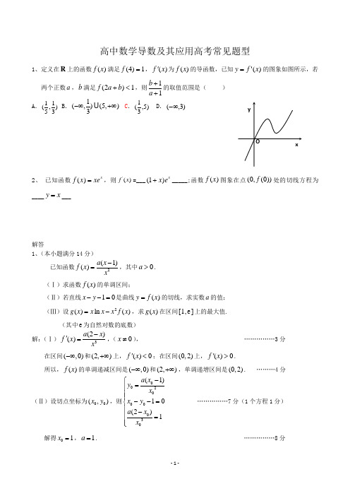 高中数学导数及其应用高考常见题型(含答案)word版