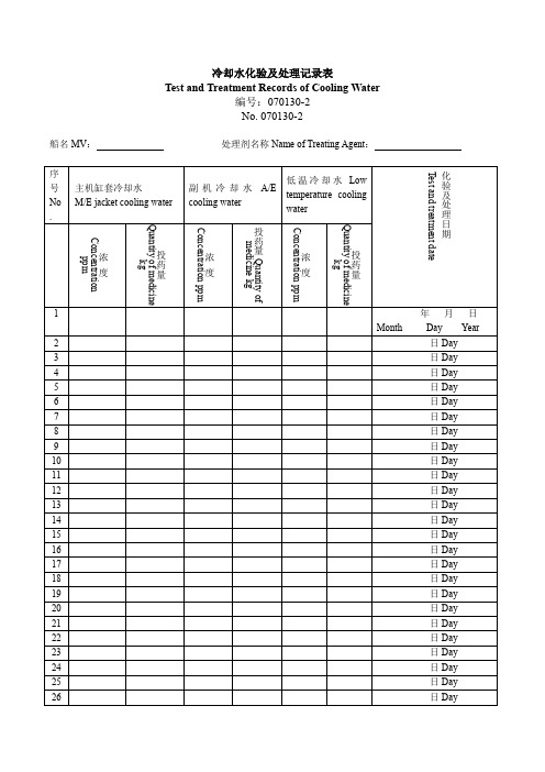 船舶冷却水化验及处理记录表