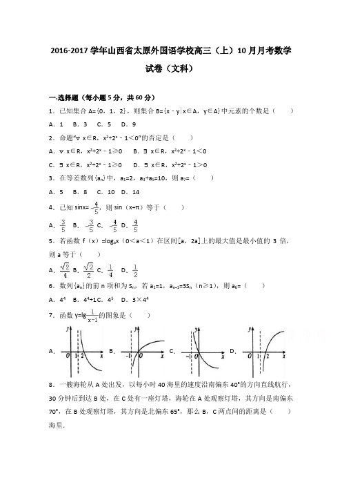 山西省太原外国语学校2017届高三上学期10月月考数学试