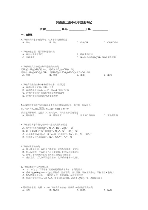 河南高二高中化学期末考试带答案解析
