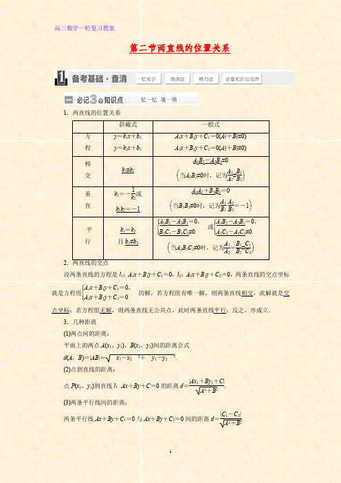 高三数学一轮复习精品教案1：两直线的位置关系教学设计