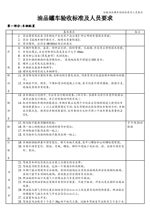 运输油品罐车验收标准及人员要求