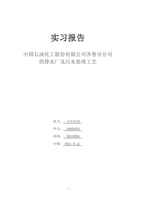 中国石油化工股份有限公司齐鲁分公司供排水厂及污水处理工艺(实习报告)